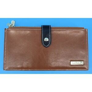 Andoilt Brown Genuine Leather Wallet RFID Block 18 Card Slots 2 Zip Pouches Snap